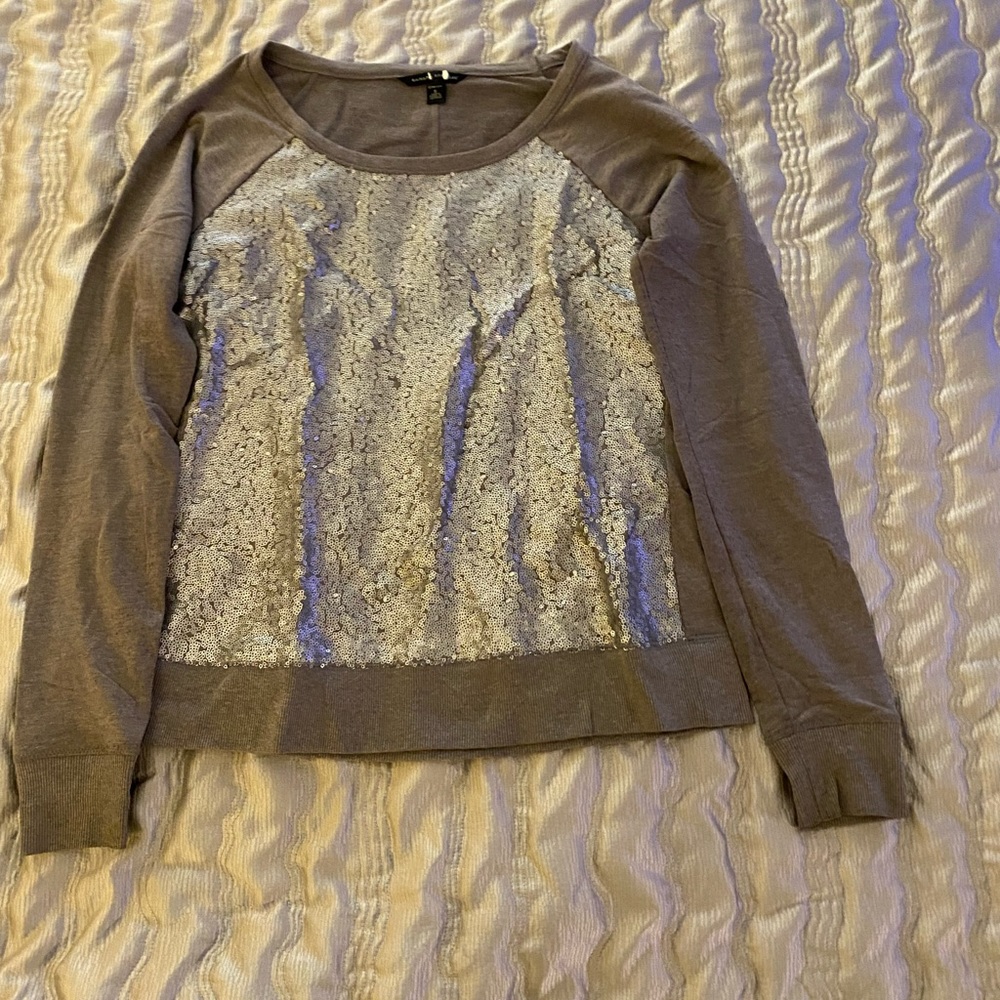 Banana Republic Gray Sequin Baseball Stetch Long Sleeve T shirt Sweatshirt S